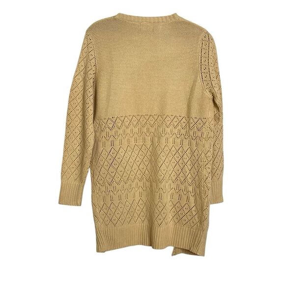 Azur Collection Open Front Pointelle Knit Longline Cardigan Pale Yellow Sz Large - Picture 8 of 8